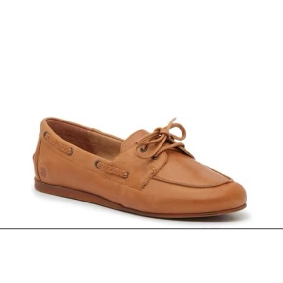 NWT Lucky Brand Tirani Boat Shoe Tan Brown Leather Flat 9 - Picture 1 of 5